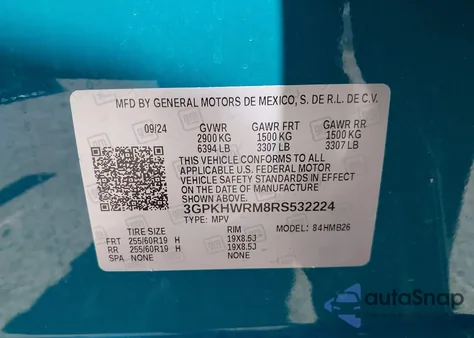 2024 Honda Prologue Touring из США, поврежденный, VIN 3GPKHWRM8RS532224